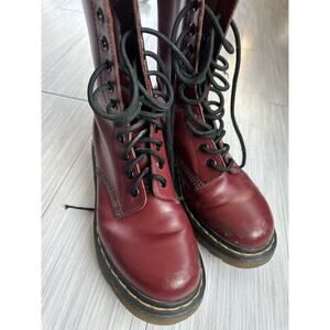 Dr. Martens 1914 Cherry Red Leather Knee High Lace-Up Combat Boots Sz 7